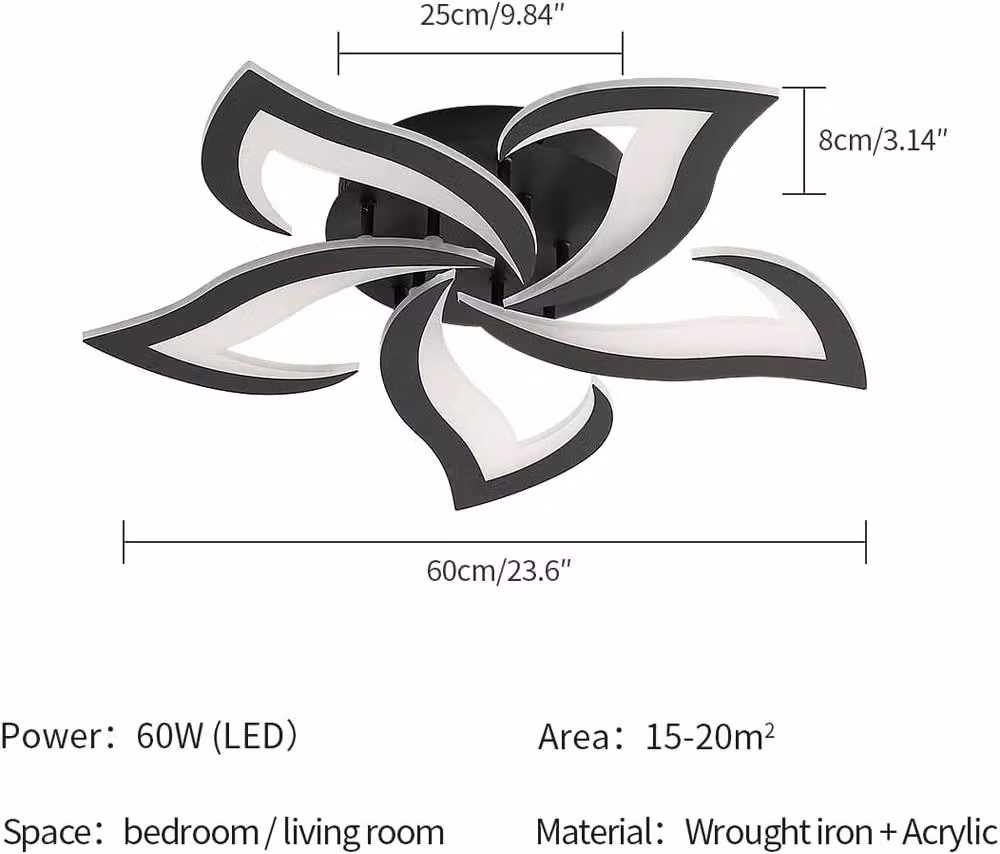 COMELY 60W LED Ceiling Light with Creative Petal Design in Black, 6500K Cool White – 3