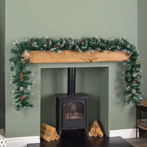 Samuel Alexander 2.7m Green Mixed Needle Christmas Garland with Pine Cones and Red Berries – 1