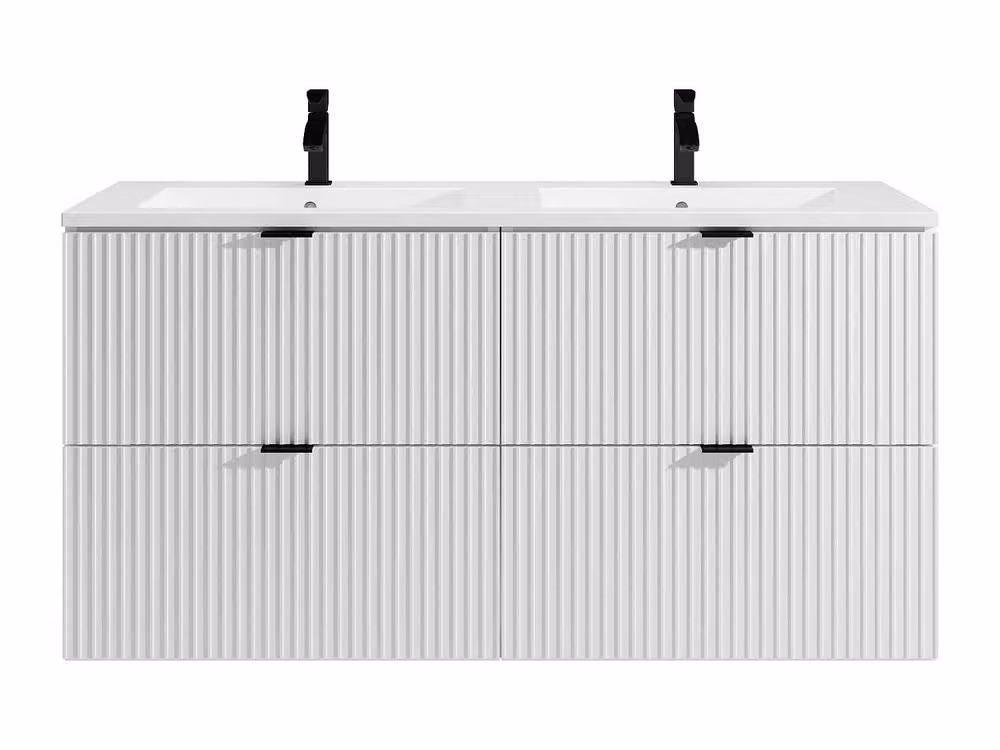 ZEVINI Wall-Hung Ribbed Bathroom Vanity Unit with Ceramic Inset Basin, Matt White, W/D/H: 60 x 47 x 60 cm – 2