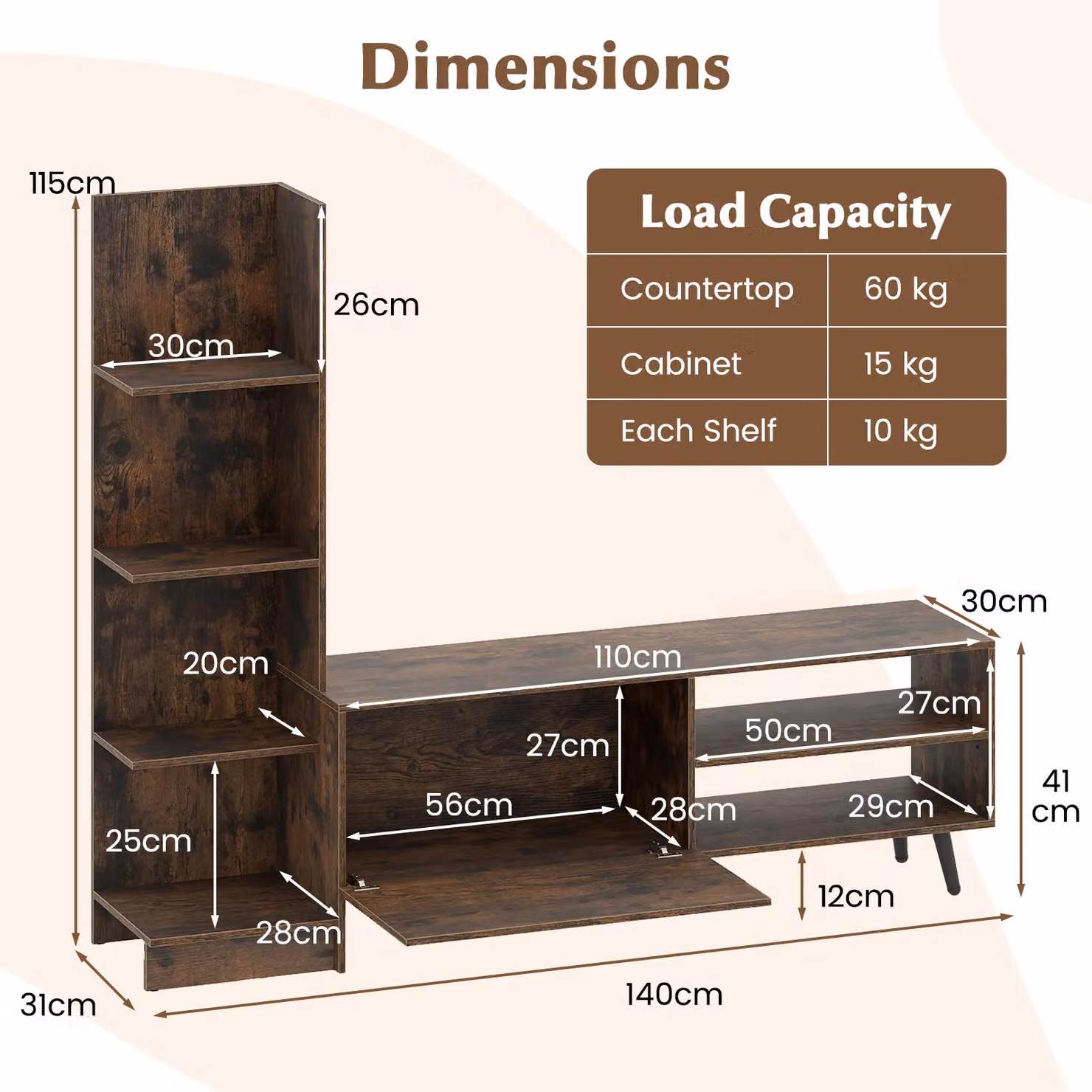 Costway Modern Brown TV Stand and Entertainment Center for TVs up to 50 Inches – 2