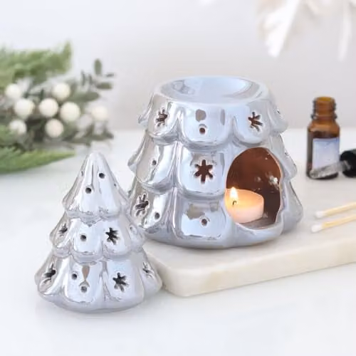 Kingsbury Gifts Silver Fir Tree Oil Burner for Tealights, W/D/H: 12.2 x 12.0 x 12.2 cm – 2