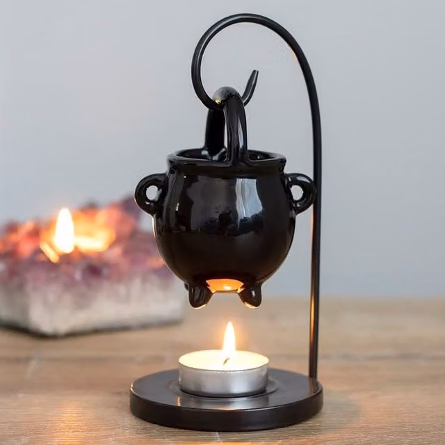 Uniqueful Black Ceramic Hanging Cauldron Oil Burner for Tealights – 1