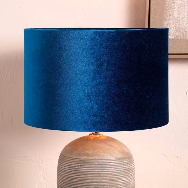 Ruma Blue Velvet Cylinder Lampshade for Table Lamps, Diameter: 40.64 cm – 1