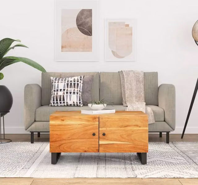Berkfield Home Brown Acacia and Engineered Wood Coffee Table W/D/H: 80 x 50 x 40 cm – 1