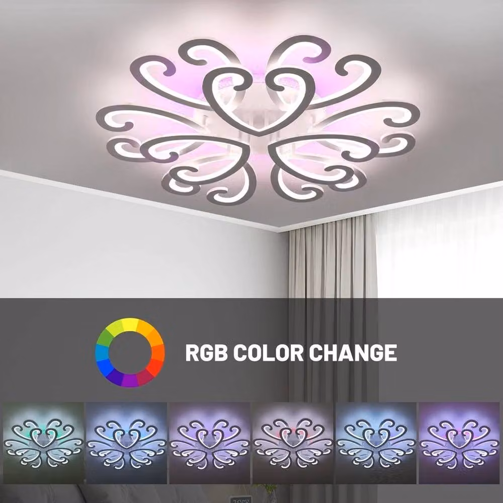 FLAVORA 100W Modern LED Ceiling Light, Dimmable RGB Chandelier in White – 4