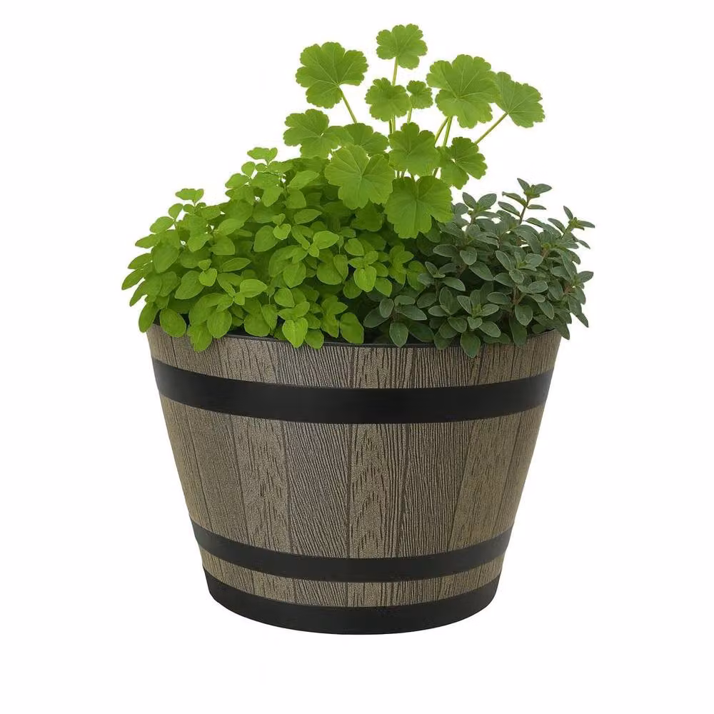 SPETLEK Set of 3 Brown Plastic Barrel Effect Garden Planter Pots, 18L Each – 3
