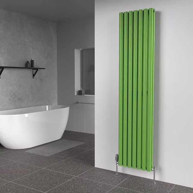 Lux Heat Oval Coloured Vertical Radiator in Green, H 180 cm x W 42 cm