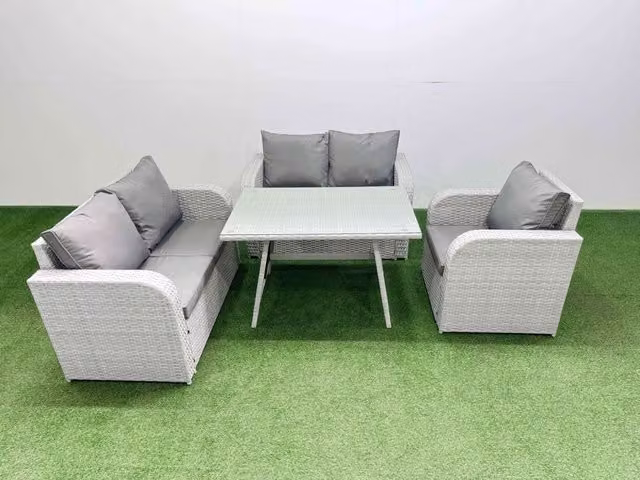 Fimous 5 Seater Outdoor Rattan Garden Furniture Set with Reclining Chairs and Love Sofa in Light Grey