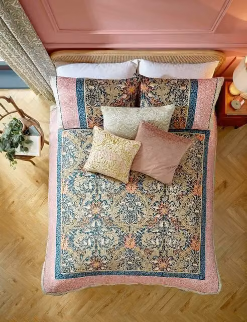 William Morris At Home Kelmscott Reversible Floral Cotton Sateen Bedding Set, Blue and Multicolour, W: 180 cm, L: 200 cm