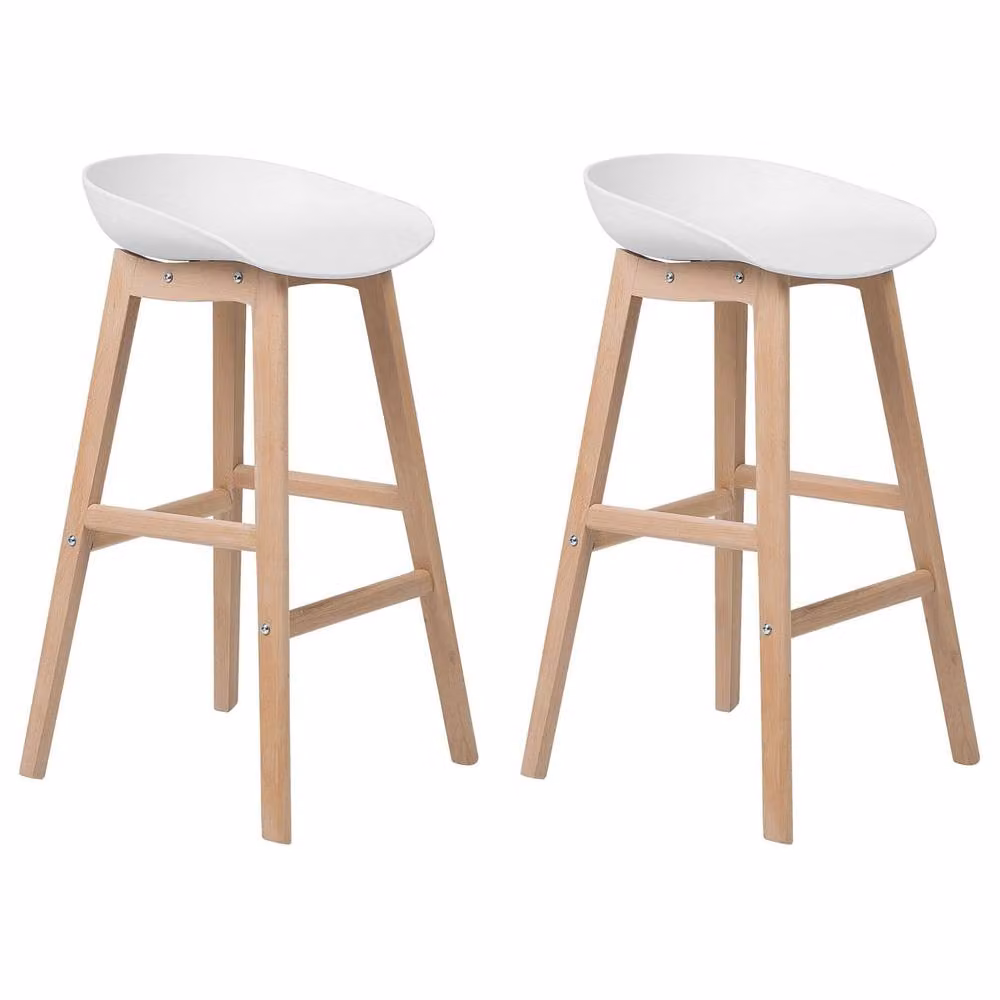 Wyld and Coco Set of 2 Scandi Counter-Height Bar Stools in White with Beech Legs, Height: 85 cm – 2