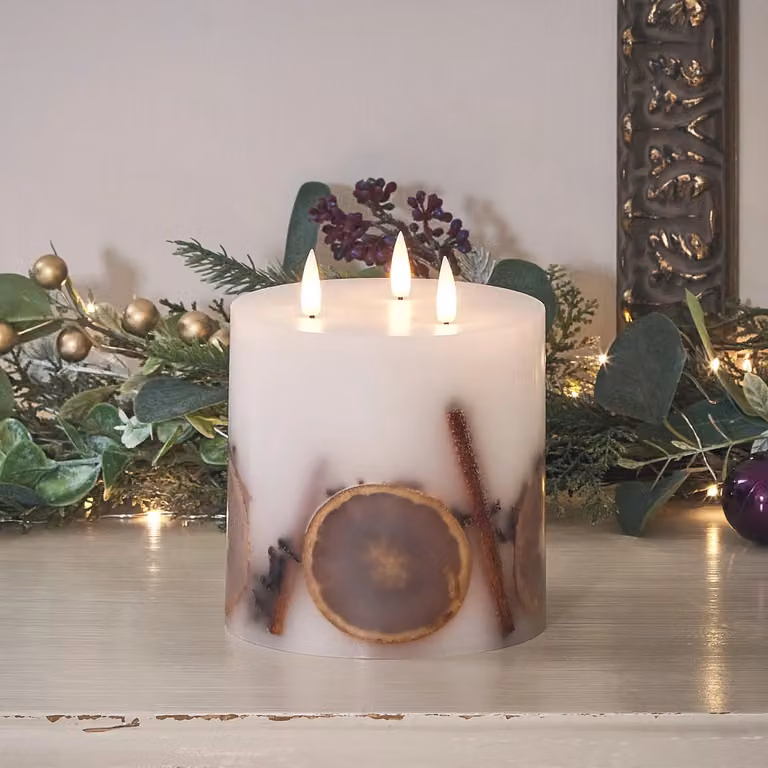 TruGlow White 3 Wick Winter LED Pillar Candle with Remote Control and Flicker Effect