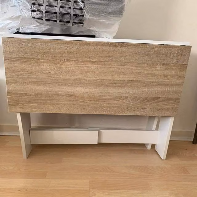 VOGREX Folding Drop Leaf Dining Table and Breakfast Desk in White, W/D/H: 60.0 x 76.0 x 73.5 cm