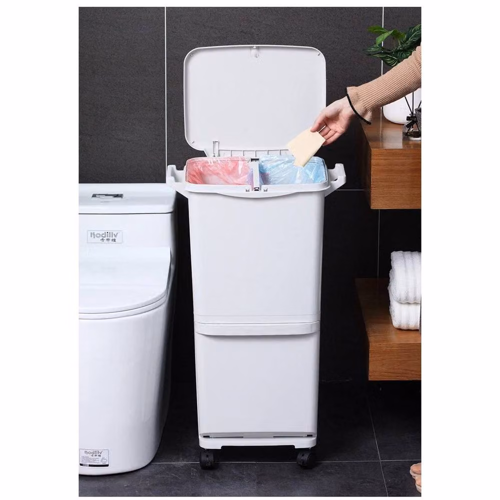 FORGEVIO White Dual Kitchen Rubbish and Recycling Bin with Flip Lid – 3