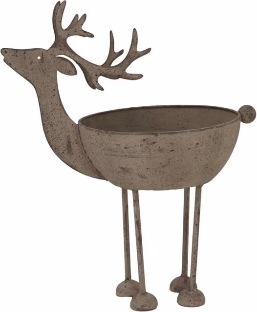 KDMK Rustic Metal Reindeer Bowl Decorative Christmas Tabletop Centrepiece, Brown