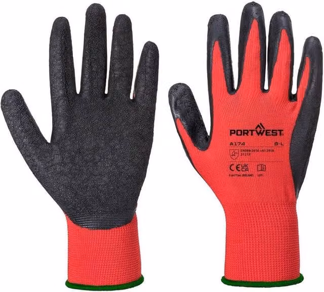 Portwest A174 Latex Grip Gloves in Red, Size: XL – 1