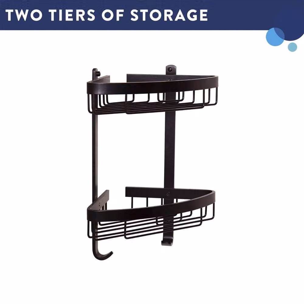 KORVIXA Croydex Black 2 Tier Corner Shower Caddy, Wall Mounted Metal Basket, W: 70 cm, H: 65 cm – 3