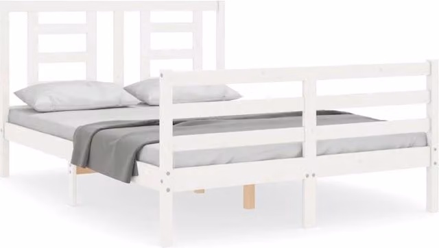 Berkfield Home Solid Wood Bed Frame with Headboard in White, W/D/H: 140 x 200 cm