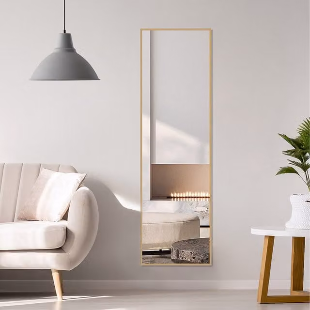 Lifeideas Modern Rectangular Full Length Wall Mirror with Metal Frame in Gold