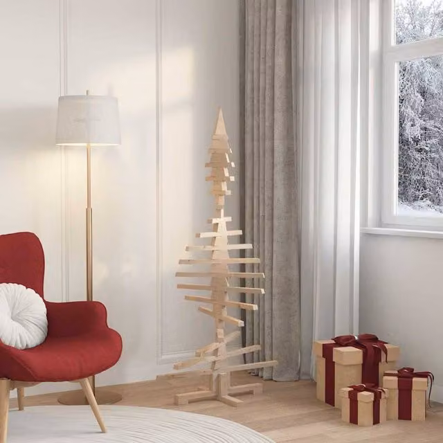 Berkfield Home Beautiful Minimalist Solid Wood Pine Christmas Tree in Beige, Height: 150 cm