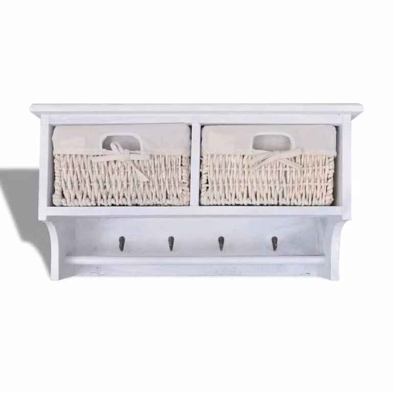 Berkfield Home White Paulownia Wood Wall Shelf W: 60 cm, D: 23.5 cm, H: 33 cm