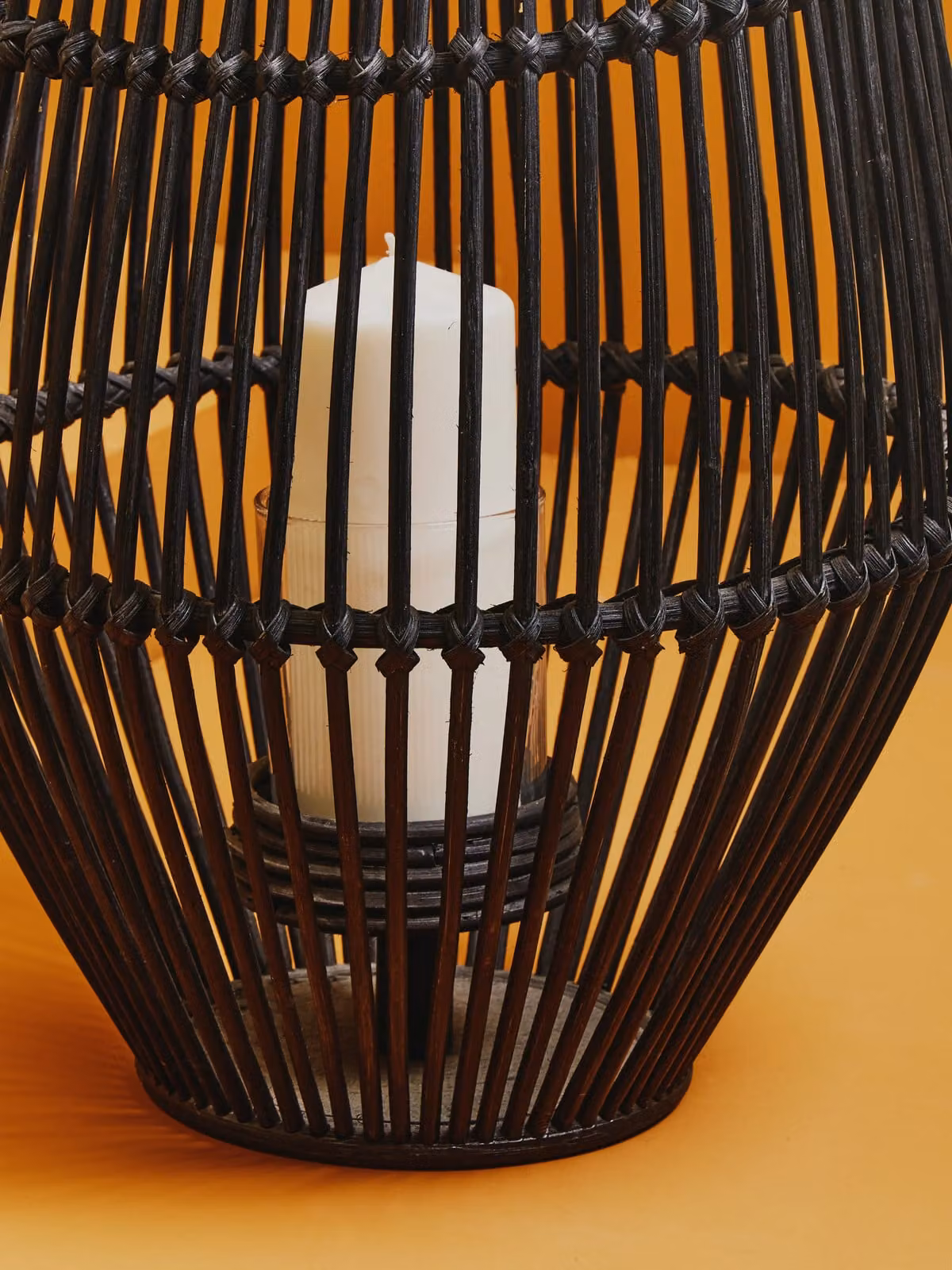Orsina Modern Rounded Design Lantern in Black with Rattan and Glass – 4