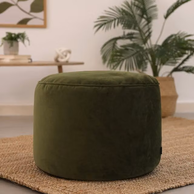 ICON Milano Round Velvet Pouffe in Green