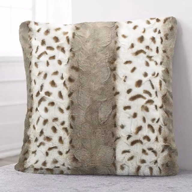 Velosso Simbaa Filled Faux Fur Square Cushion in Beige and Multicolour, W/D/H: 43 x 43 x 43 cm