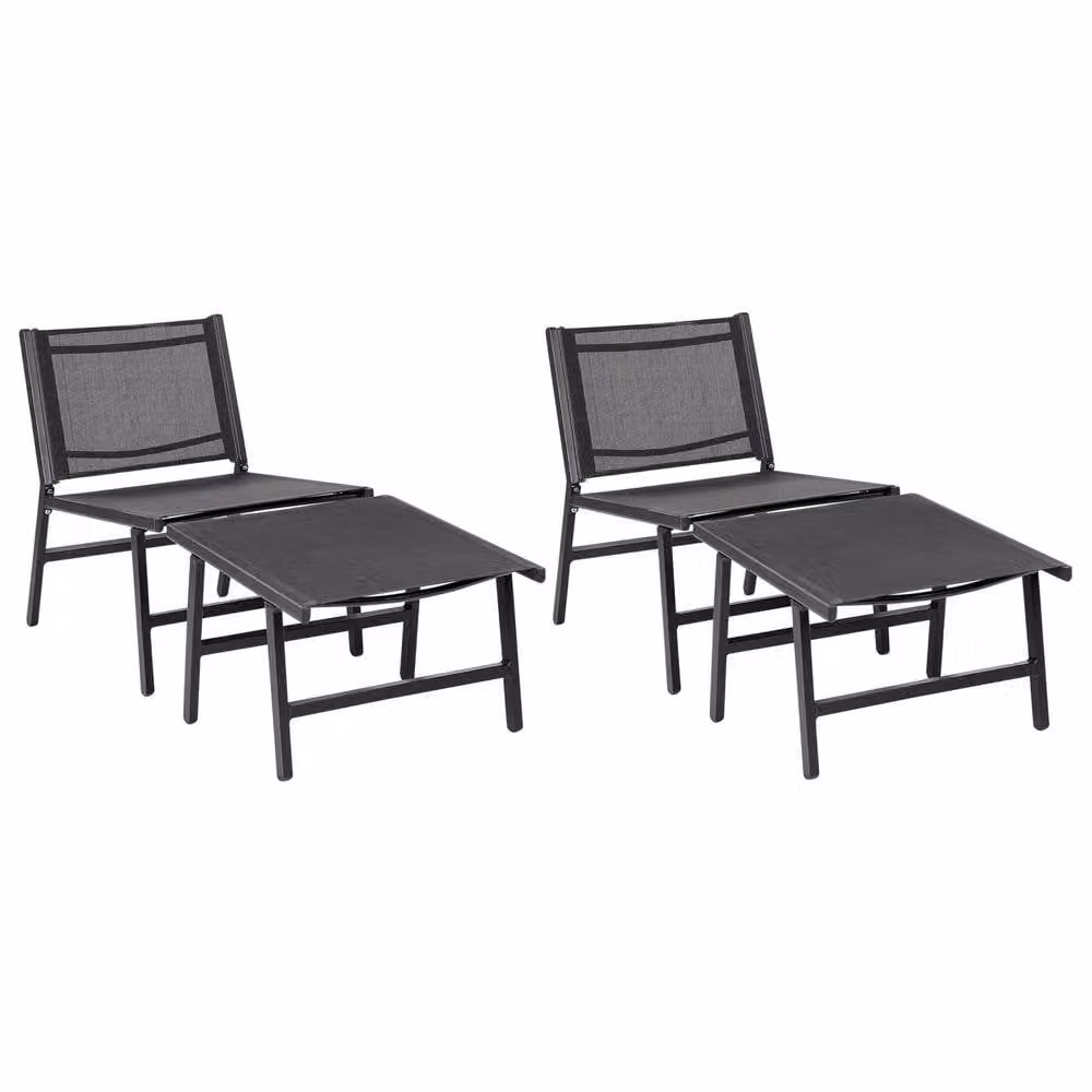 Wyld and Coco Set of 2 Black Textilene Garden Chairs with Footrests and Aluminium Metal Frame – 2