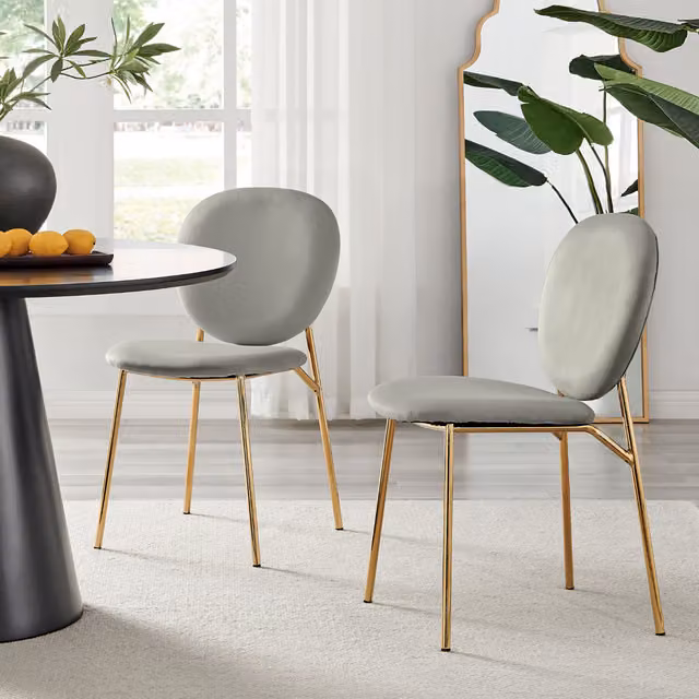 FurnitureboxUK Set of 2 Ivy Upholstered Velvet Kitchen Dining Chairs with Gold Metal Legs, Grey