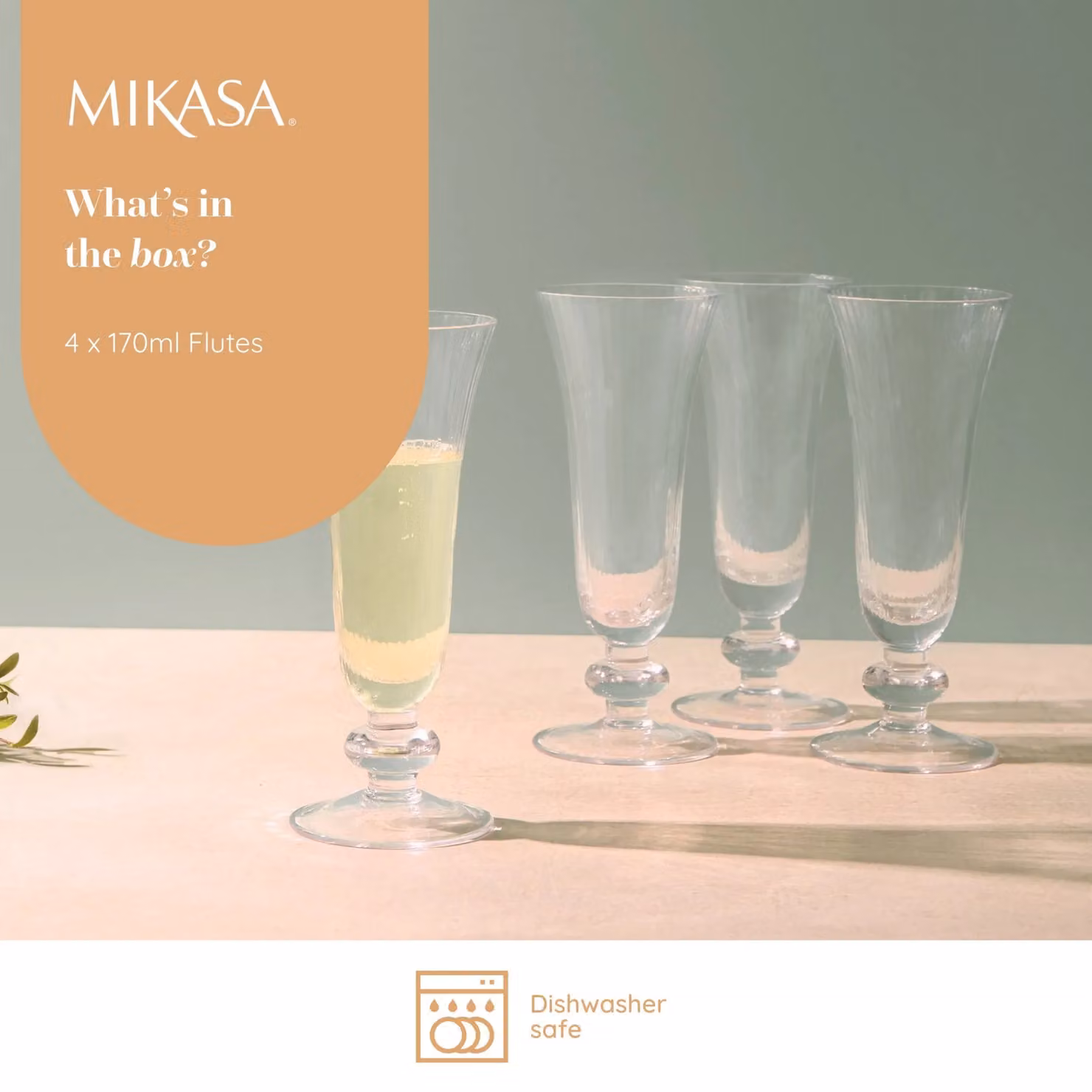Mikasa Salerno Crystal Champagne Flute Glasses, Set of 4, 170ml, Clear – 5