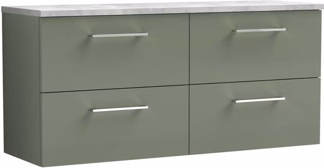 Balterley Level 1200mm Wall Hung 4 Drawer Unit and Laminate Worktop in Satin Green