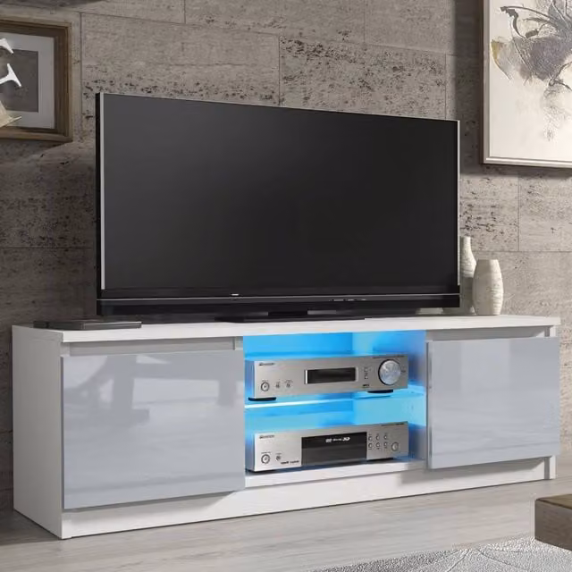 Mex Furniture LTD Aura TV Unit in White and Grey Gloss with LED Lights, W: 120 cm, D: 38 cm, H: 40 cm