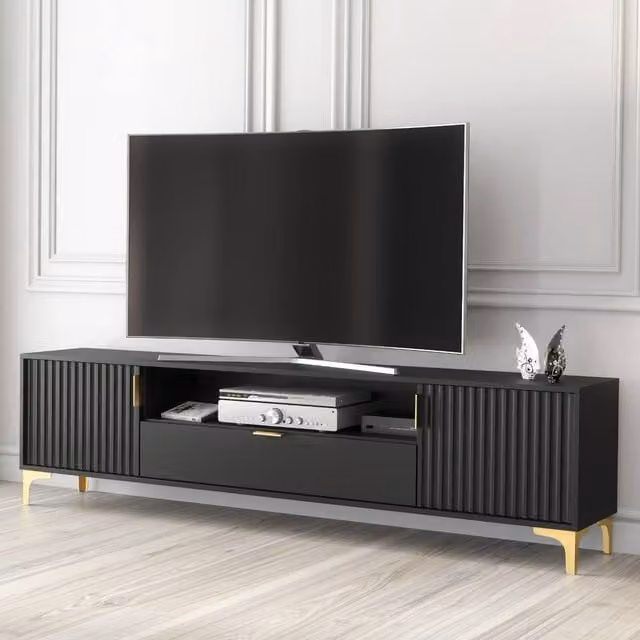 Mex Furniture LTD Tide Crest Modern TV Unit, Black and Gold, W: 200 cm, D: 50 cm, H: 35 cm