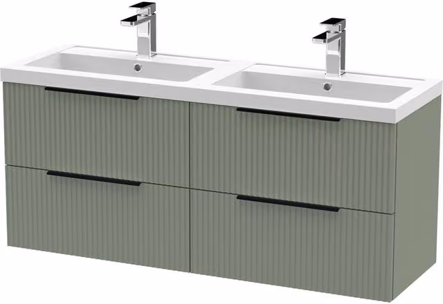 Balterley Fluted Front Wall Hung 4 Drawer Vanity Basin Unit, Satin Green, W: 120 cm – 1