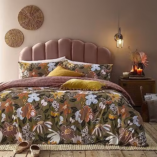Furn Asterea Reversible Floral Duvet Cover and Pillowcase Set, Multicolour/Purple Polycotton, W/H: 140 x 200 cm