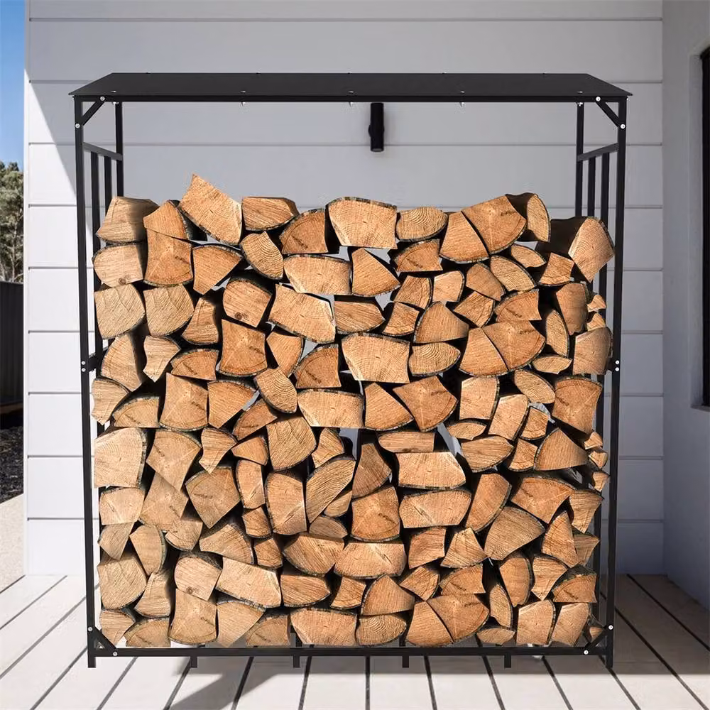 NESTLUNE Heavy Duty Outdoor Wooden Log Store in Black, W/D/H: 100 x 15 x 15 cm – 4
