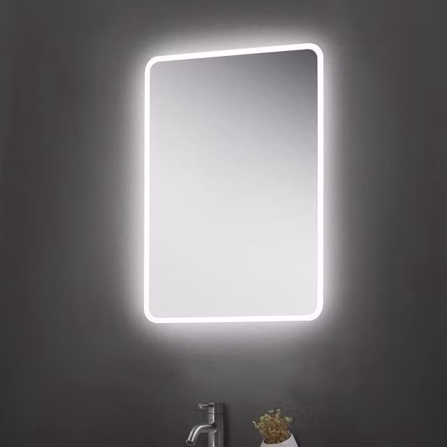 Bathroom Kingdom Angus Illuminated LED Rectangular Mirror in Silver, W: 70 cm, H: 70 cm