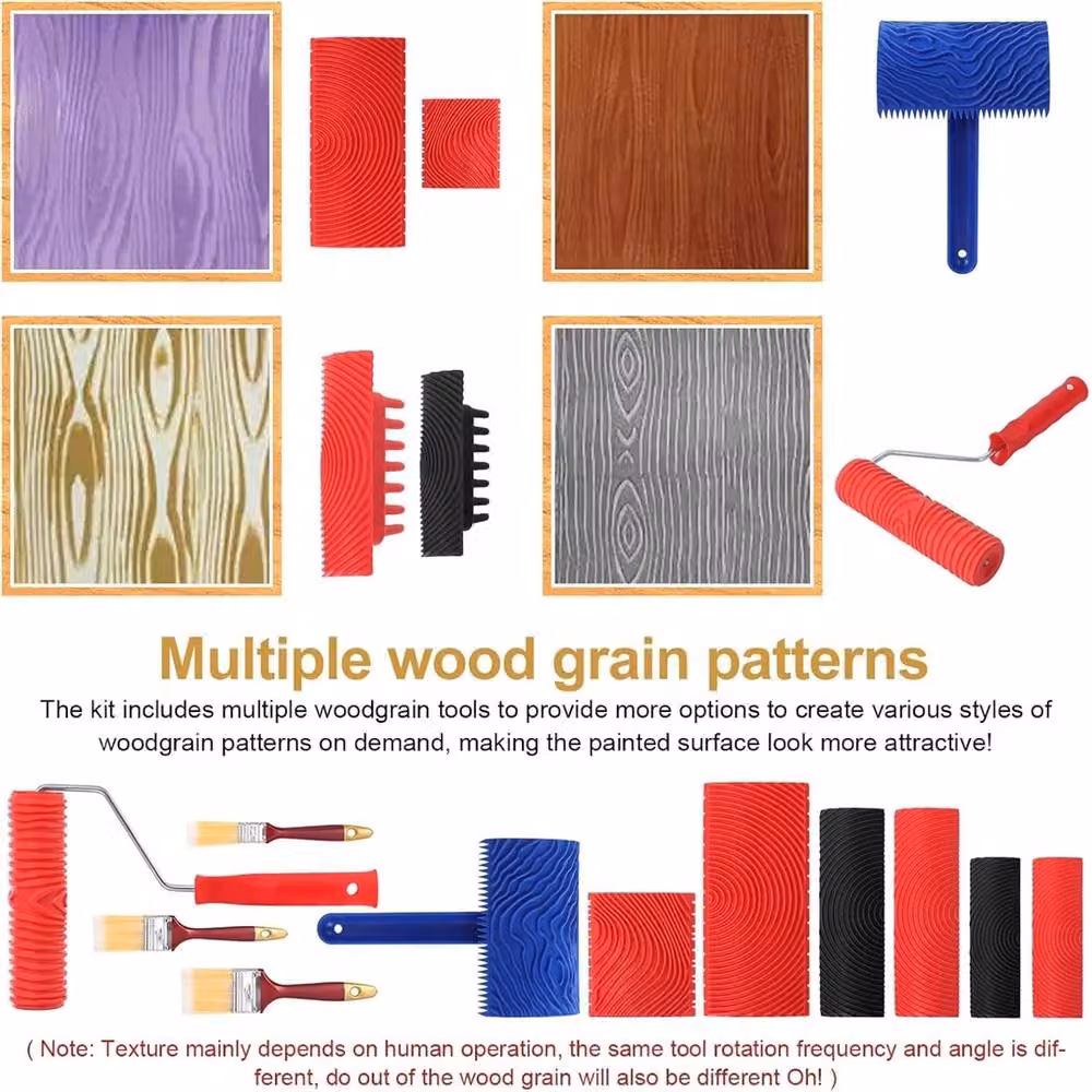 NESTLUNE 8-Piece Multicolour Wood Graining Tool Set with Foam and Rubber Rollers, W: 52 cm – 3