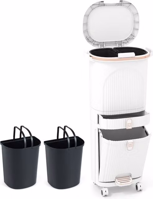 Costway White Plastic Kitchen Pedal Trash Can 12.0 l