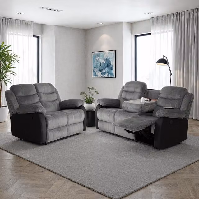 Seconique Roma 3 and 2 Seater Recliner Suite in Grey and Black
