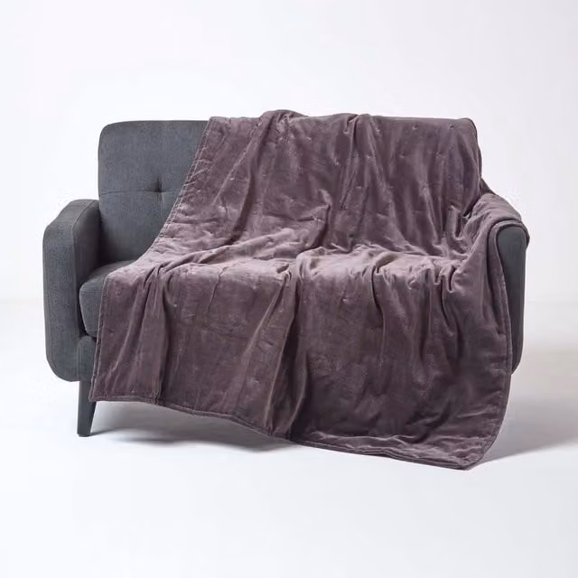 Homescapes Quilted Velvet Throw in Grey and Orange, W: 150 cm x D: 200 cm