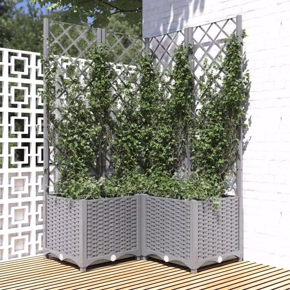Berkfield Home Garden Planter with Trellis in Light Grey, W/D/H: 80 x 80 x 136 cm – 2