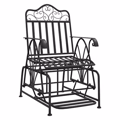 vidaXL Glider Bench with Armrests in Black Matt Steel