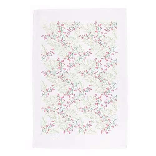 Purely Home Delicate Floral Cotton Tea Towel in Pink and Green, W: 67 cm, H: 45 cm