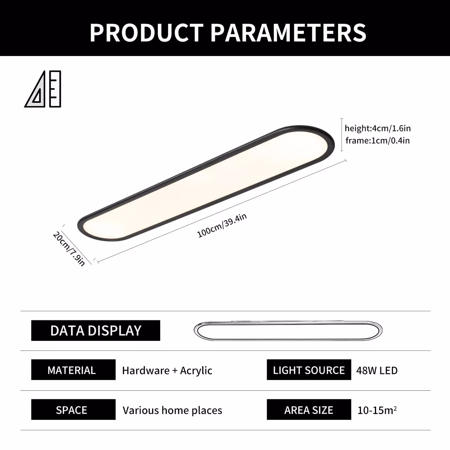 Garwarm Modern Full Spectrum LED Linear Ceiling Light, 36W, Black, W: 70 cm – 2