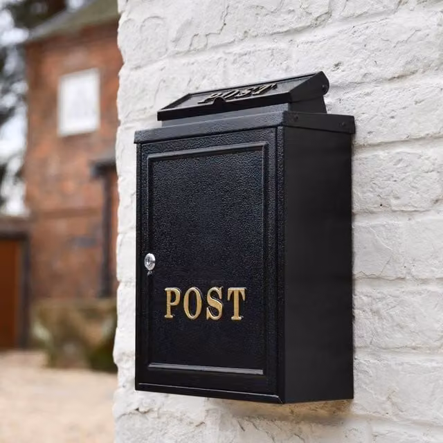 NESTLUNE Black Wall Mounted Post Box with Gold Text – 1