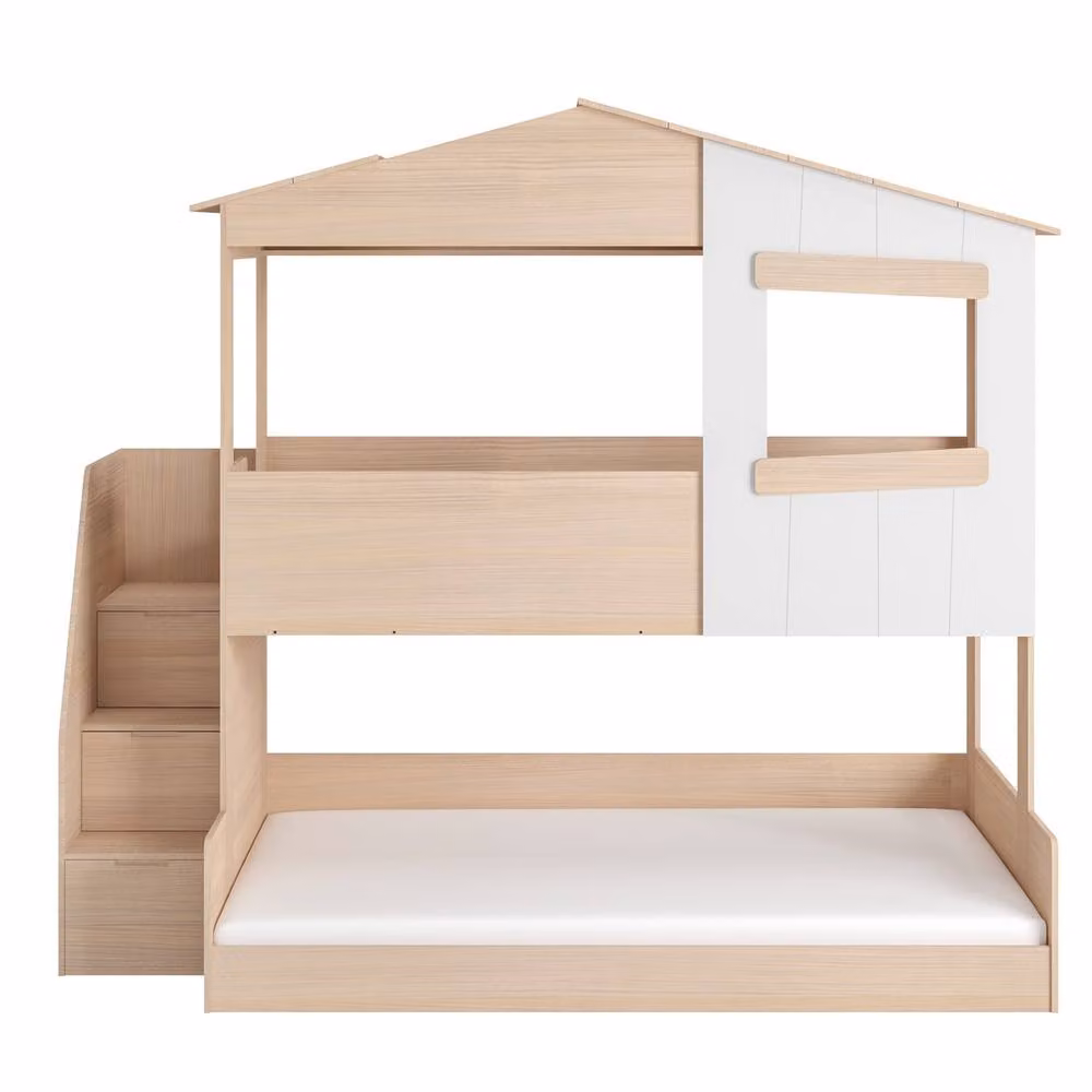 Flair Dreamland House Triple Bunk Bed with Staircase and Drawers in Oak and White, W/D/H: 200 x 120 x 237.1 cm – 3