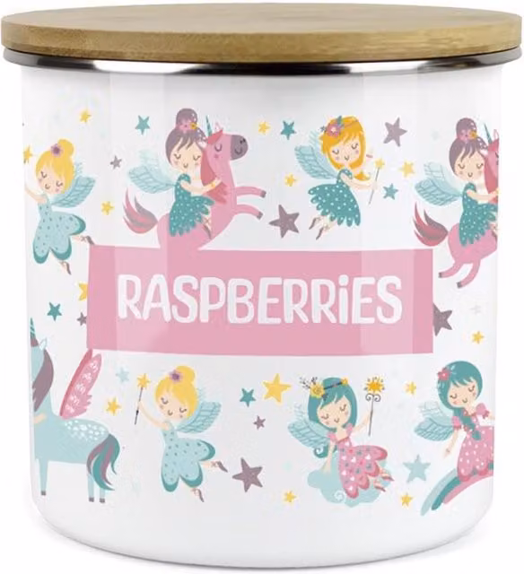 Purely Home Unicorn Fairies Childrens Mini Snack Pot in Pink and Multicolour Enamel with Screw Lid
