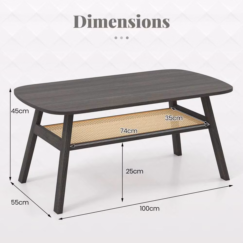 VOGREX Black and Dark Grey Rectangular 2-Tier Coffee Table with Rustic Rubberwood Finish – 2