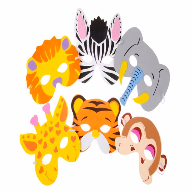 LG-Imports Pack of 6 Wild Animal Foam Masks in White and Multicolour